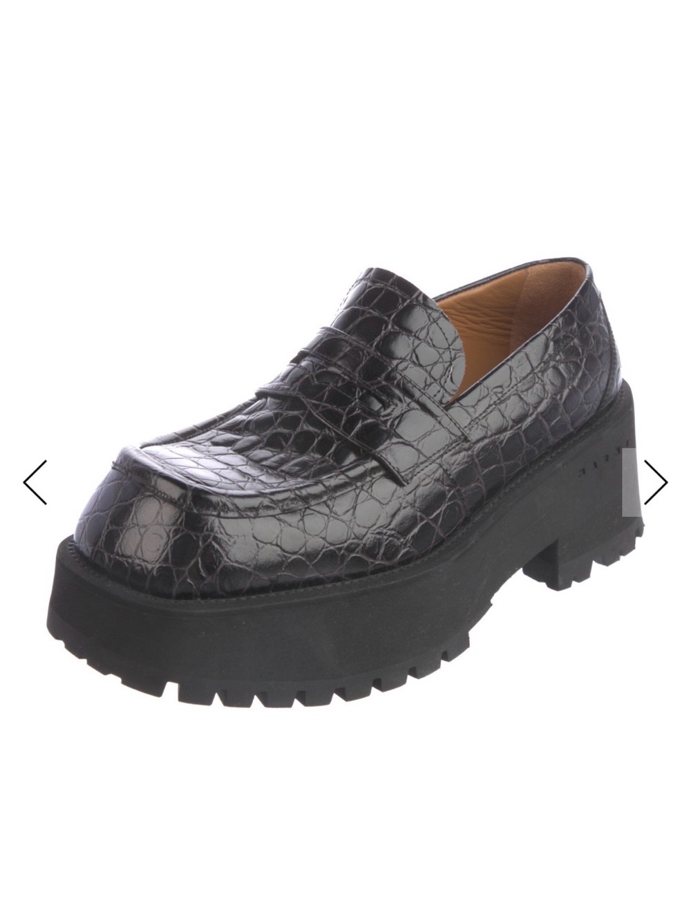 Marni Chunky Platform Croc-Embossed Penny Loafers - brown & black